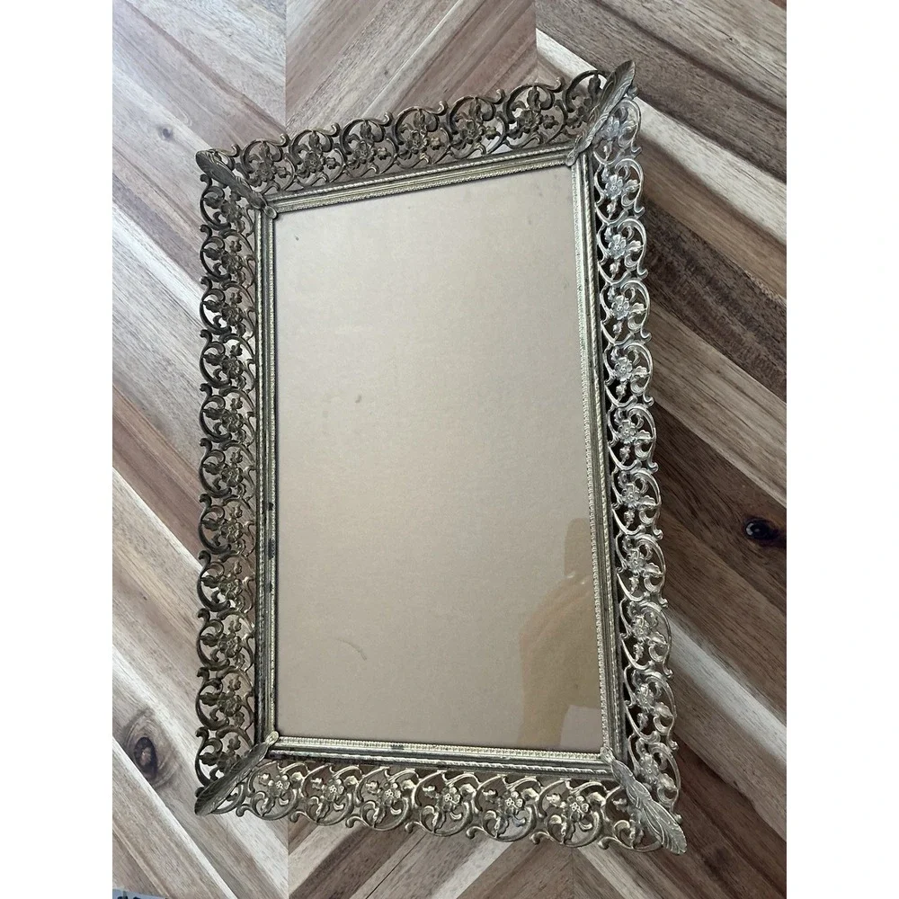 Large Vintage Ornate Hollywood Regency Picture Frame / Tray‎ Floral